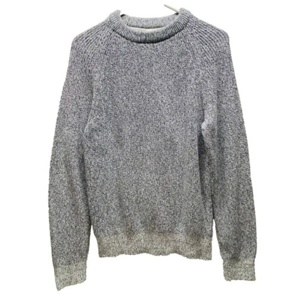 H&M Pullover Sweater Men's Small Navy White Marbled Classic LOGG Long Sleeve EUC